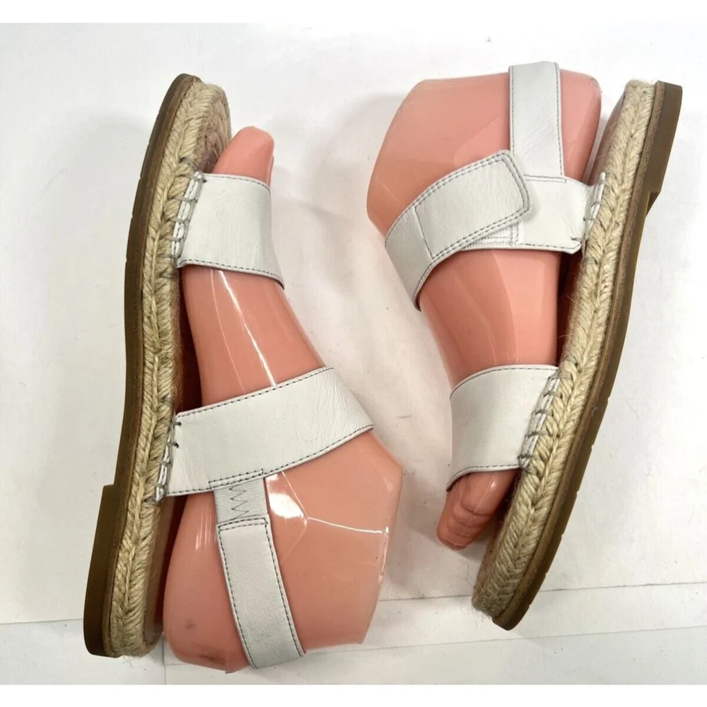 Eileen Fisher Max Espadrille Flat Sandals‎ Size 6 US Open Toe Leather Neutral